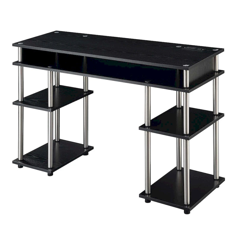 Convenience Concepts Designs2Go No Tools Student Desk with Charging Station and Shelves-6