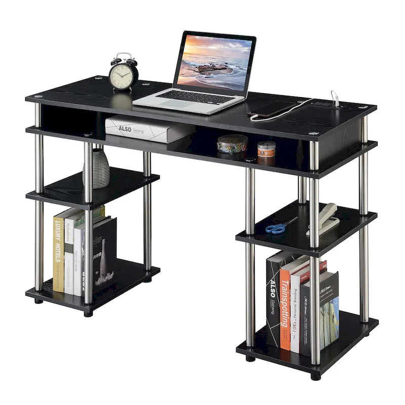 Convenience Concepts Designs2Go No Tools Student Desk with Charging Station and Shelves-7