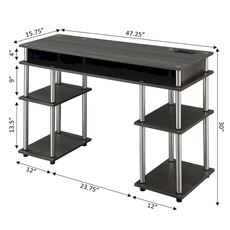 Convenience Concepts Designs2Go No Tools Student Desk with Charging Station and Shelves-12