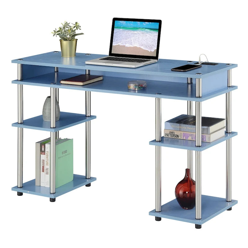 Convenience Concepts Designs2Go No Tools Student Desk with Charging Station and Shelves-14