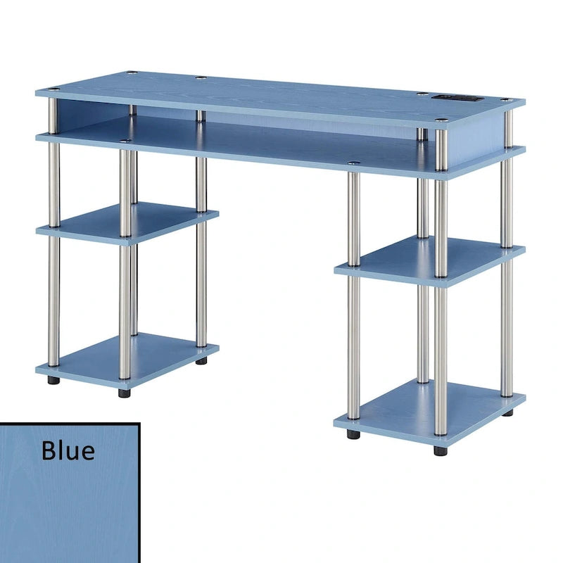 Convenience Concepts Designs2Go No Tools Student Desk with Charging Station and Shelves-16