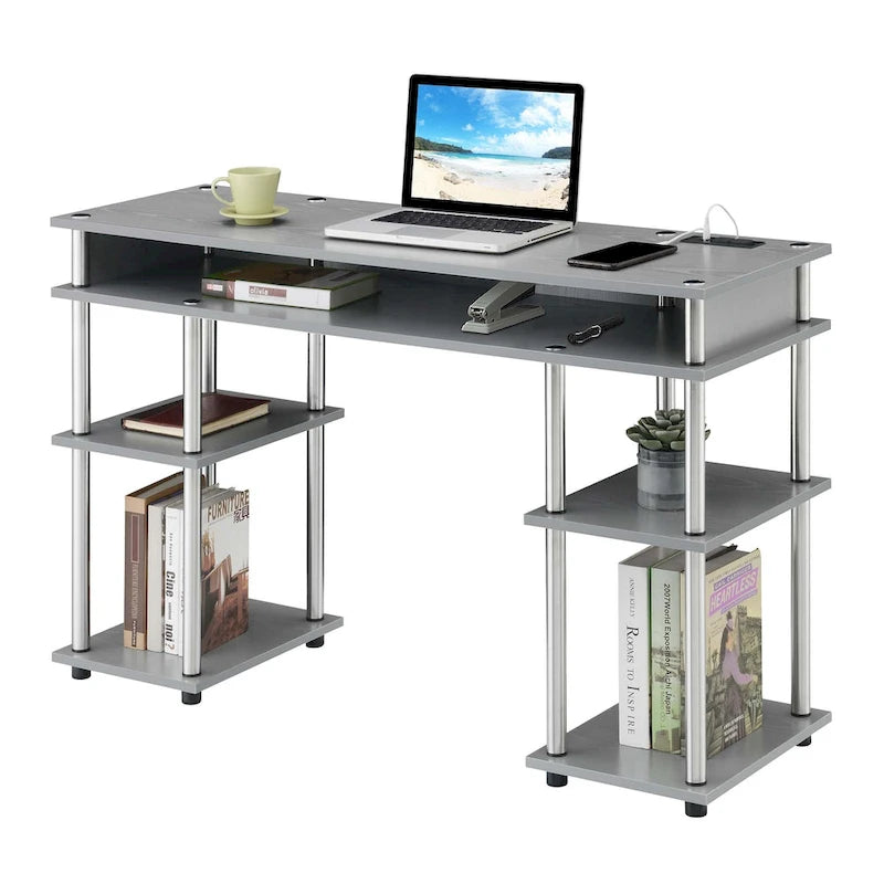 Convenience Concepts Designs2Go No Tools Student Desk with Charging Station and Shelves-18