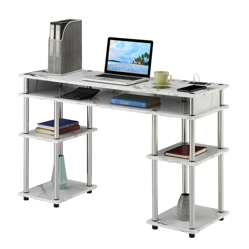 Convenience Concepts Designs2Go No Tools Student Desk with Charging Station and Shelves-22