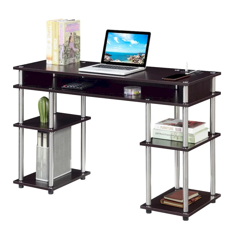 Convenience Concepts Designs2Go No Tools Student Desk with Charging Station and Shelves-26
