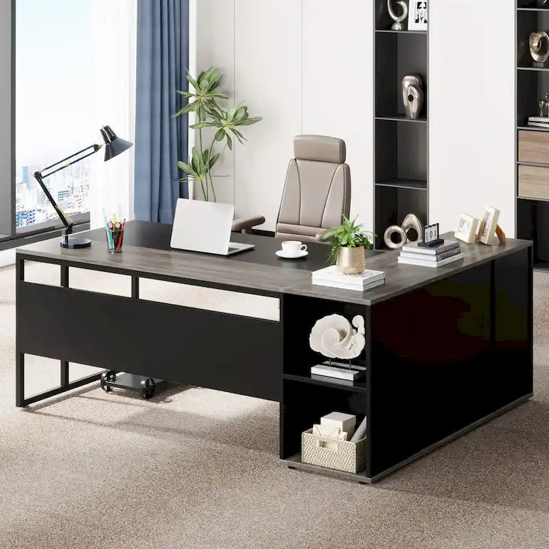 71 inch L Shaped Computer Desk with Cabinet-3