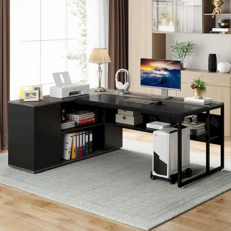 71 inch L Shaped Computer Desk with Cabinet-4