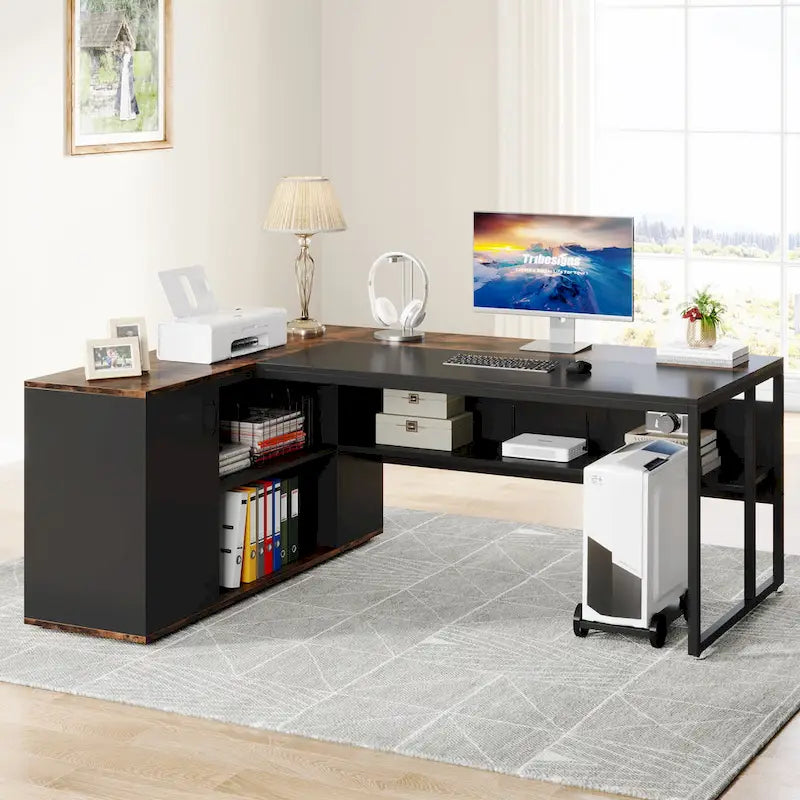 71 inch L Shaped Computer Desk with Cabinet-9