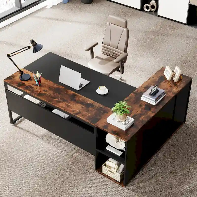 71 inch L Shaped Computer Desk with Cabinet-12