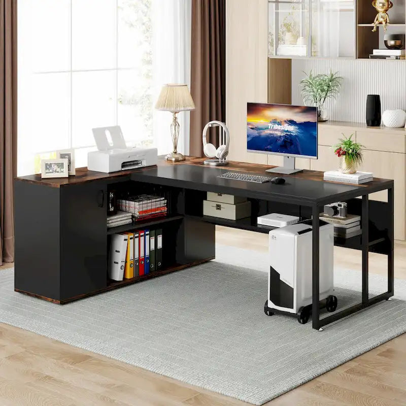71 inch L Shaped Computer Desk with Cabinet-13