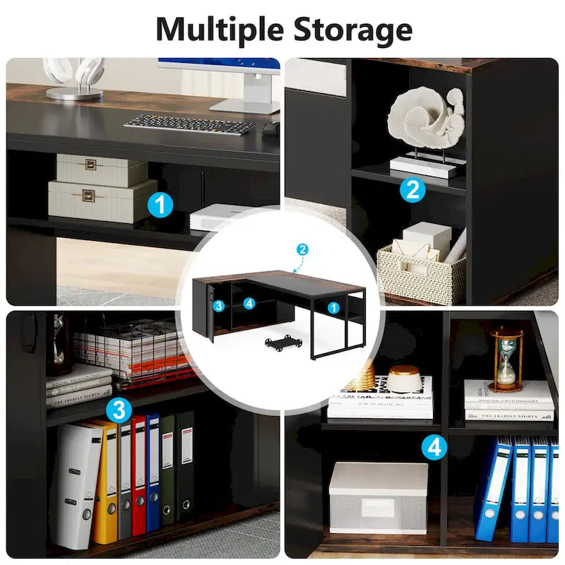 71 inch L Shaped Computer Desk with Cabinet-14
