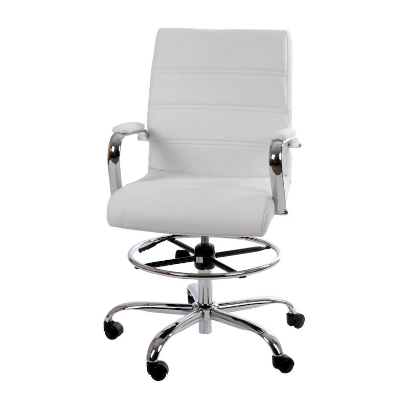 Mid-Back LeatherSoft Drafting Chair with Adjustable Foot Ring and Chrome Base-3