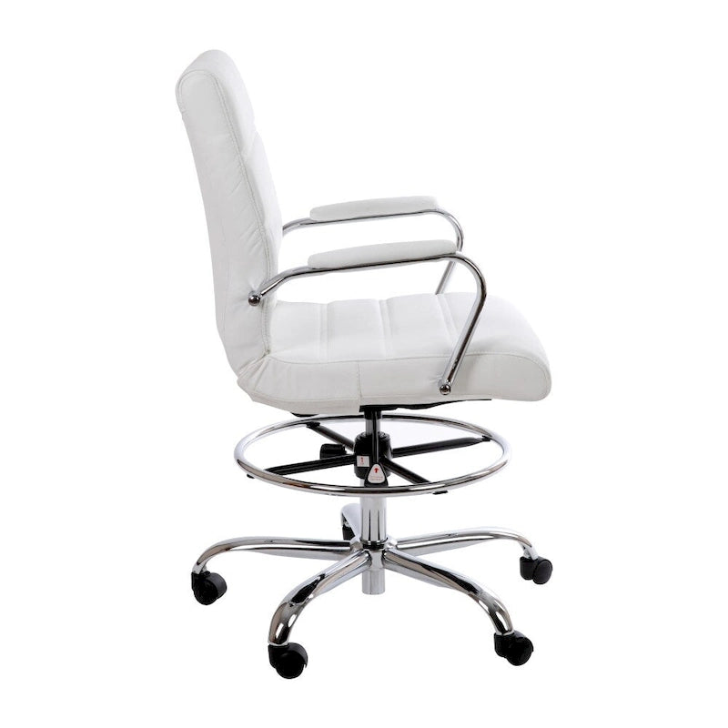 Mid-Back LeatherSoft Drafting Chair with Adjustable Foot Ring and Chrome Base-9