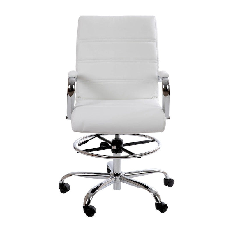 Mid-Back LeatherSoft Drafting Chair with Adjustable Foot Ring and Chrome Base-10