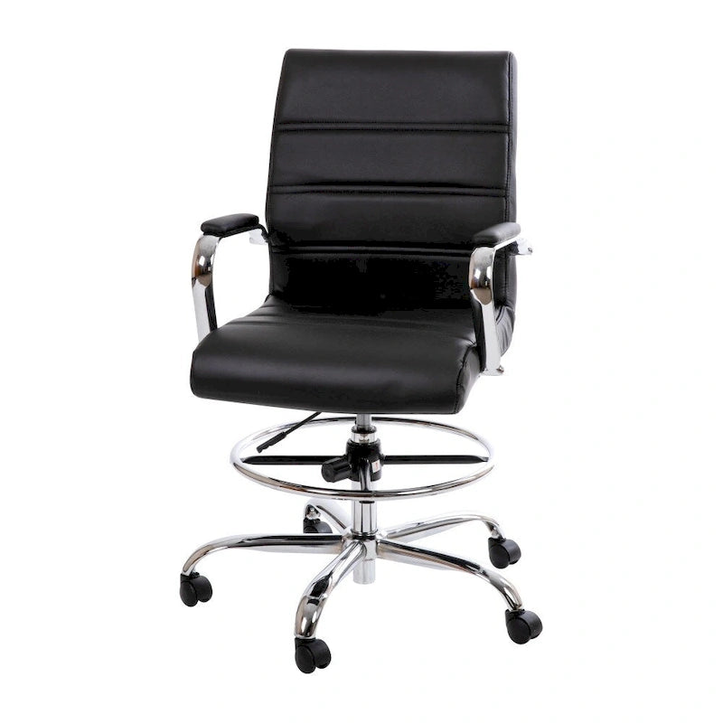 Mid-Back LeatherSoft Drafting Chair with Adjustable Foot Ring and Chrome Base-13