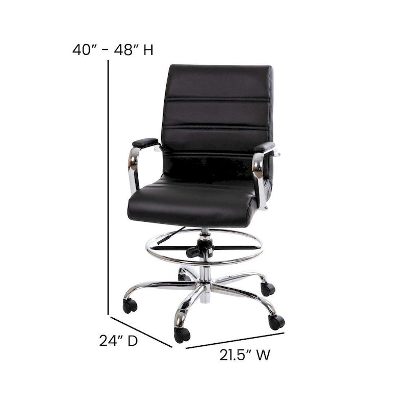 Mid-Back LeatherSoft Drafting Chair with Adjustable Foot Ring and Chrome Base-15