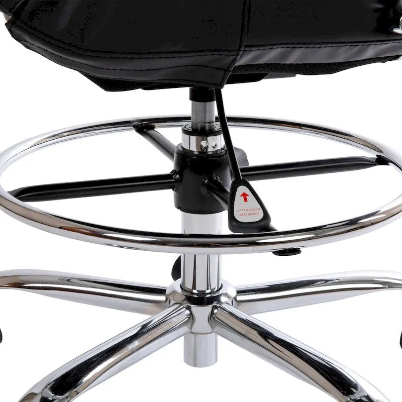 Mid-Back LeatherSoft Drafting Chair with Adjustable Foot Ring and Chrome Base-17