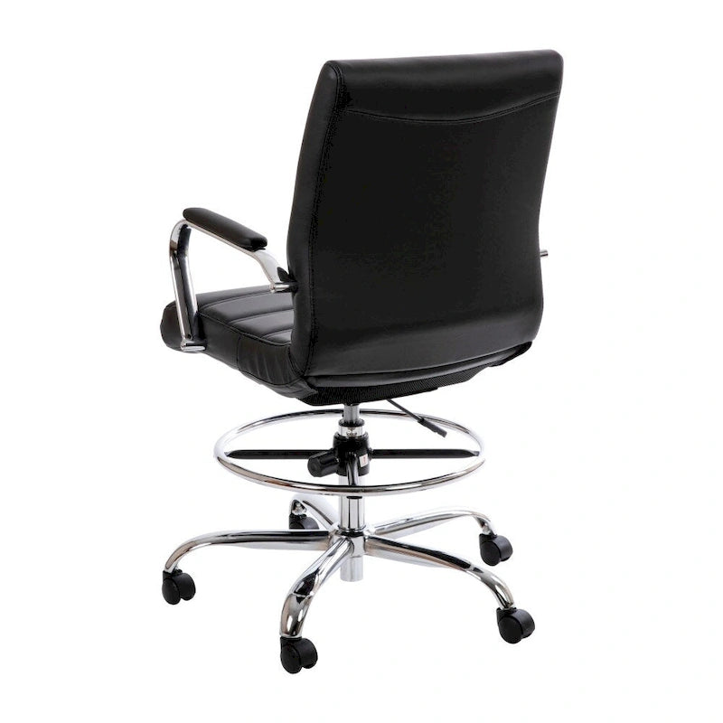 Mid-Back LeatherSoft Drafting Chair with Adjustable Foot Ring and Chrome Base-18