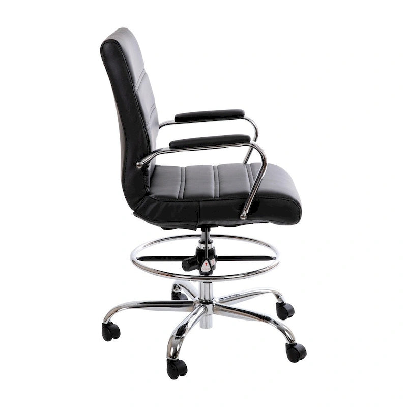 Mid-Back LeatherSoft Drafting Chair with Adjustable Foot Ring and Chrome Base-19
