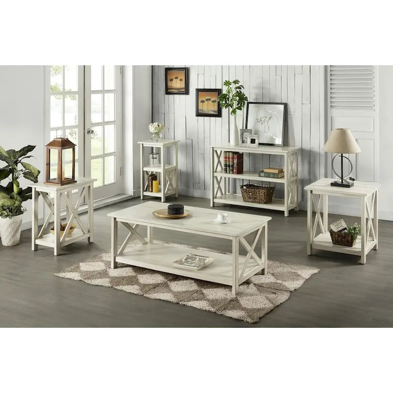 Jamestown Antique White Wood Side Table-5