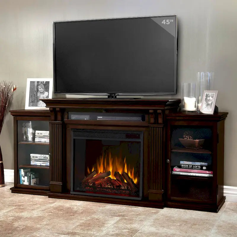 Calie 67 Electric TV Stand Fireplace in Dark Walnut by Real Flame - 67L x 18W x 30.5H-2