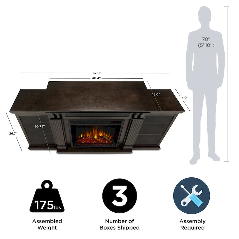 Calie 67 Electric TV Stand Fireplace in Dark Walnut by Real Flame - 67L x 18W x 30.5H-3