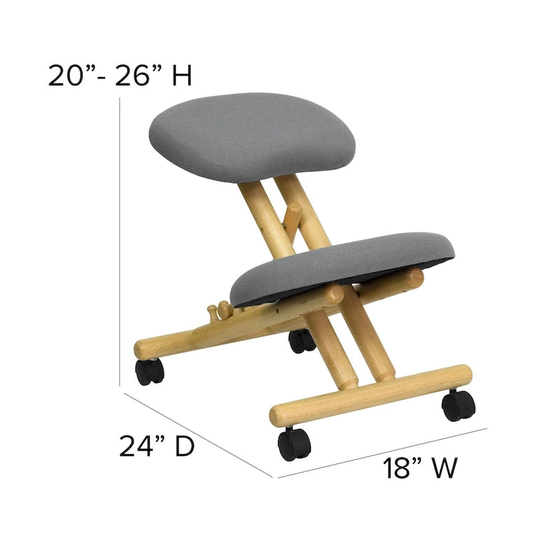 Mobile Wooden Ergonomic Kneeling Office Chair in Gray Fabric-6
