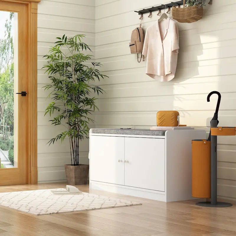Shoe Storage Bench Storage Entryway Bench Door Cabinet Cushioned-33