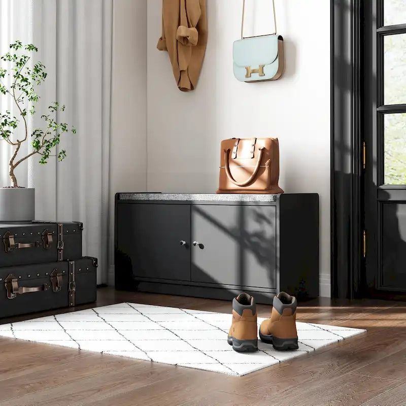 Shoe Storage Bench Storage Entryway Bench Door Cabinet Cushioned-34
