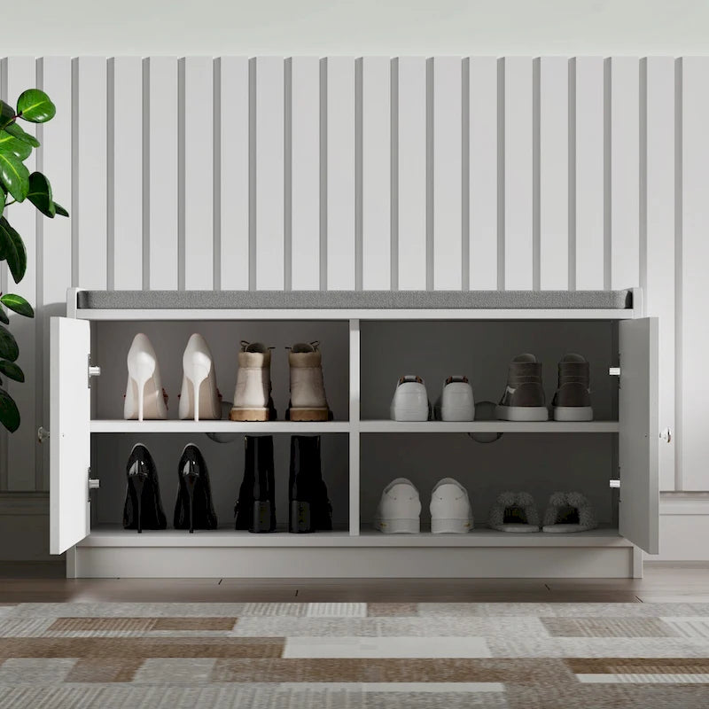 Shoe Storage Bench Storage Entryway Bench Door Cabinet Cushioned-2