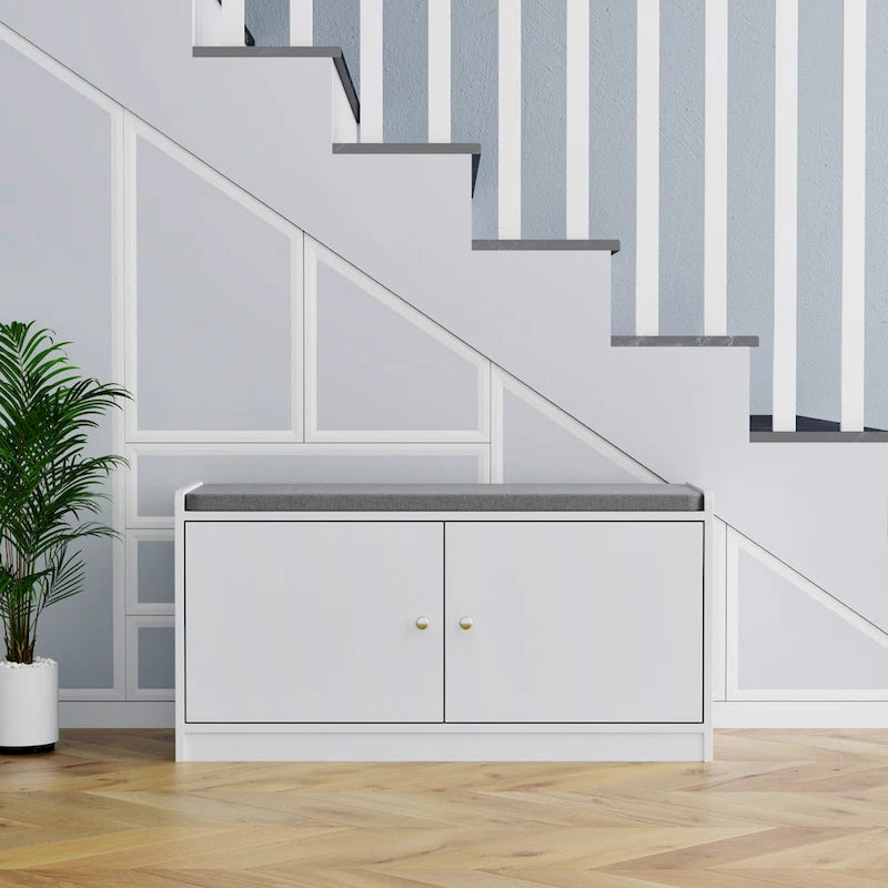 Shoe Storage Bench Storage Entryway Bench Door Cabinet Cushioned-4