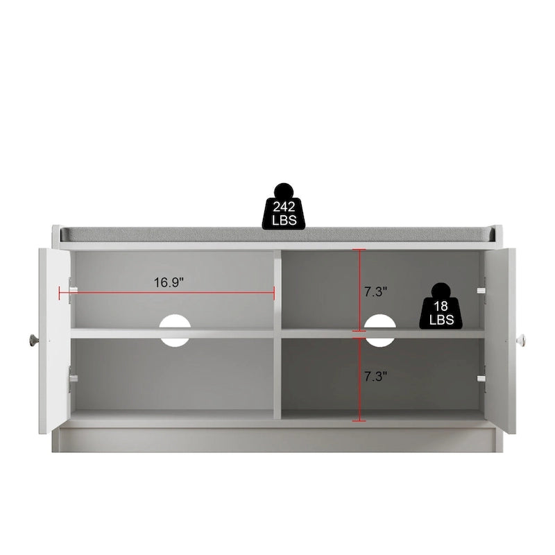 Shoe Storage Bench Storage Entryway Bench Door Cabinet Cushioned-8