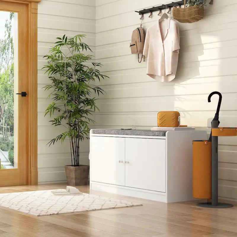 Shoe Storage Bench Storage Entryway Bench Door Cabinet Cushioned-10