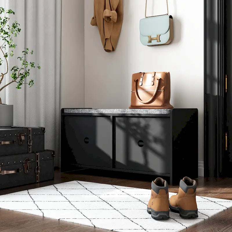 Shoe Storage Bench Storage Entryway Bench Door Cabinet Cushioned-25
