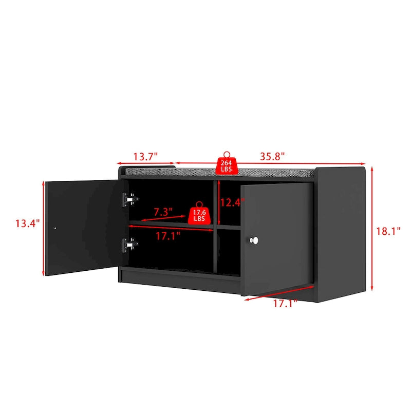 Shoe Storage Bench Storage Entryway Bench Door Cabinet Cushioned-31