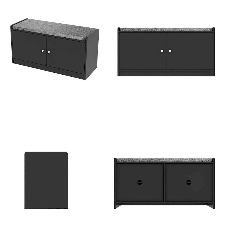 Shoe Storage Bench Storage Entryway Bench Door Cabinet Cushioned-32
