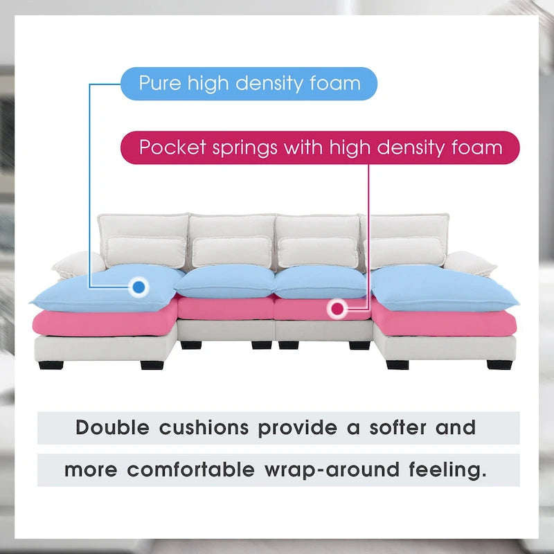 [VIDEO provided][New]109.8*55.9 Modern U-shaped Sectional Sofa with Waist Pillows,6-seat Upholstered Symmetrical Sofa Furniture-2