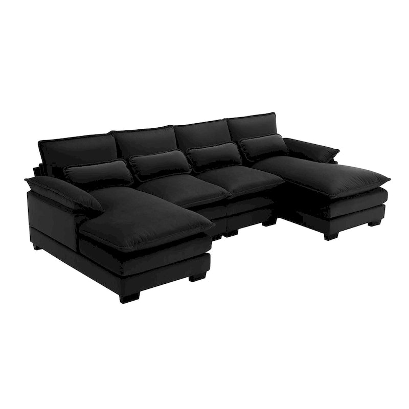 [VIDEO provided][New]109.8*55.9 Modern U-shaped Sectional Sofa with Waist Pillows,6-seat Upholstered Symmetrical Sofa Furniture-14