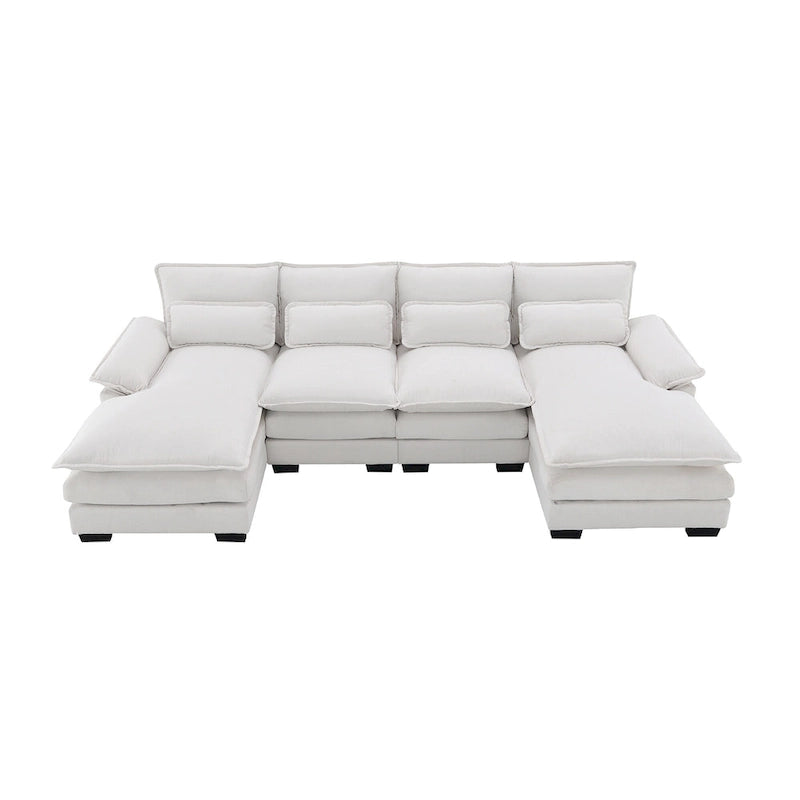 [VIDEO provided][New]109.8*55.9 Modern U-shaped Sectional Sofa with Waist Pillows,6-seat Upholstered Symmetrical Sofa Furniture-23