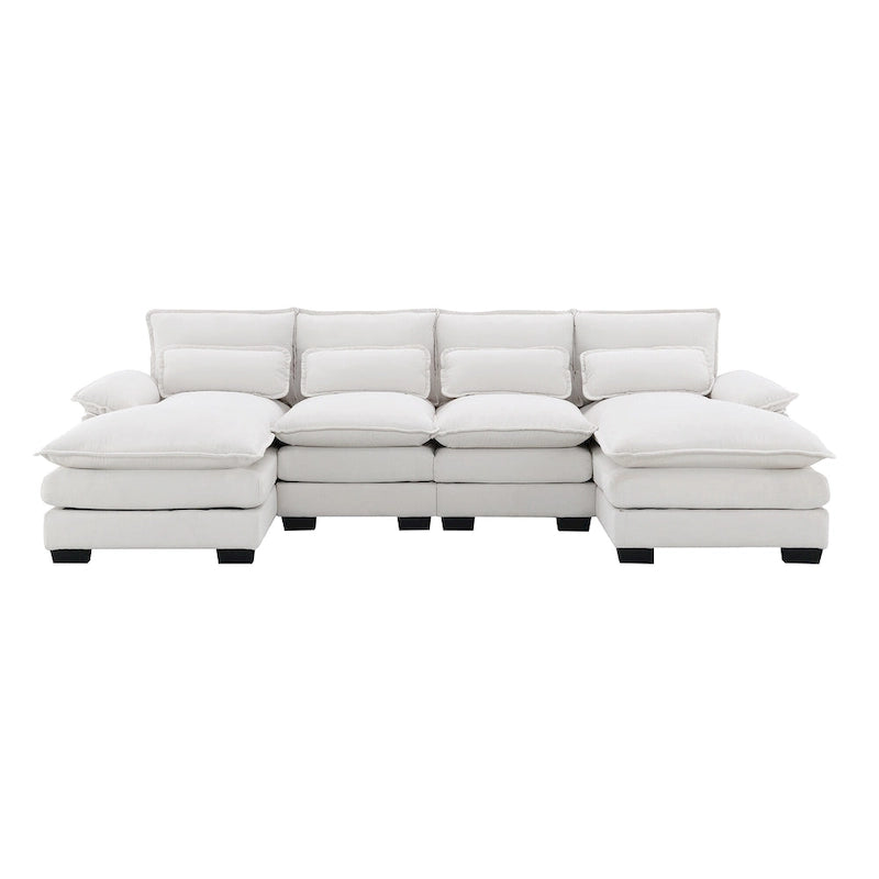 [VIDEO provided][New]109.8*55.9 Modern U-shaped Sectional Sofa with Waist Pillows,6-seat Upholstered Symmetrical Sofa Furniture-24