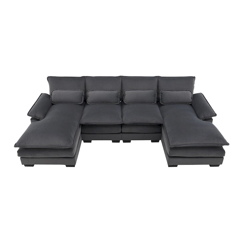 [VIDEO provided][New]109.8*55.9 Modern U-shaped Sectional Sofa with Waist Pillows,6-seat Upholstered Symmetrical Sofa Furniture-27