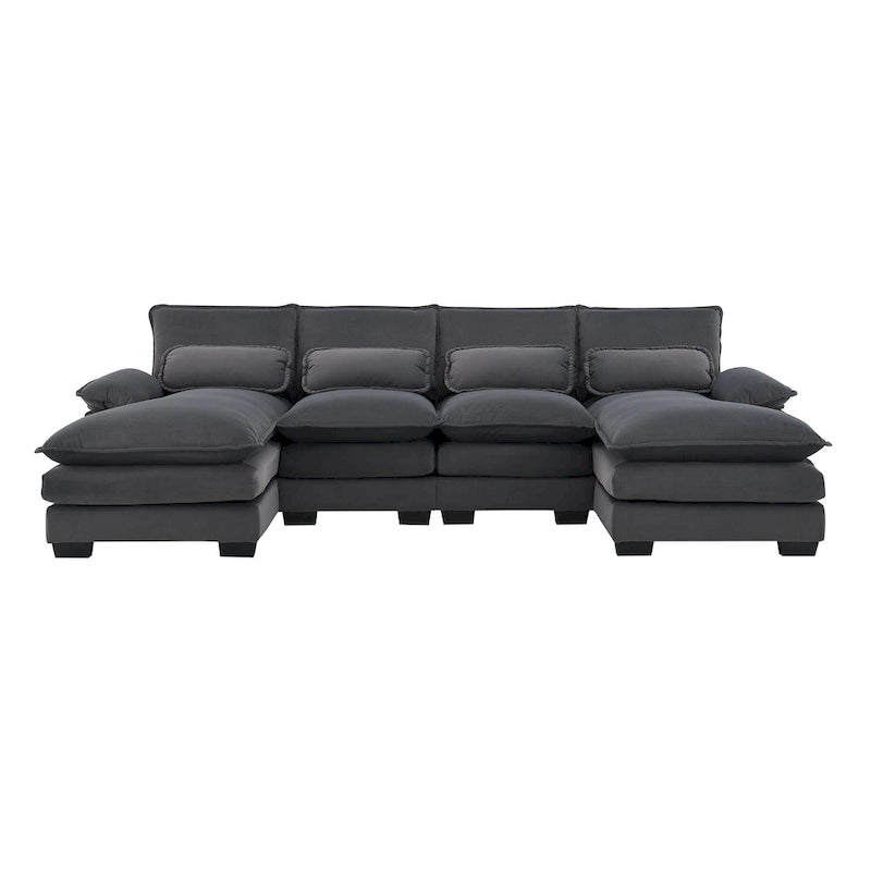[VIDEO provided][New]109.8*55.9 Modern U-shaped Sectional Sofa with Waist Pillows,6-seat Upholstered Symmetrical Sofa Furniture-28