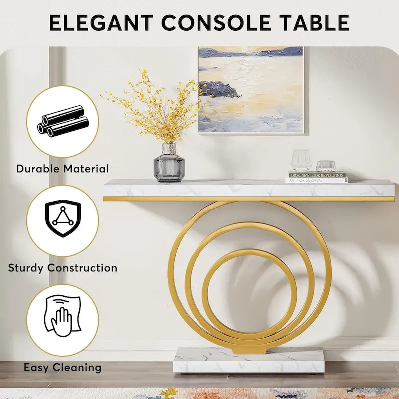 41-Inch Gold Entryway Table, Modern Console Table Accent Table for Living Room, Hallway, Entrance, Faux Marble Veener Top-5