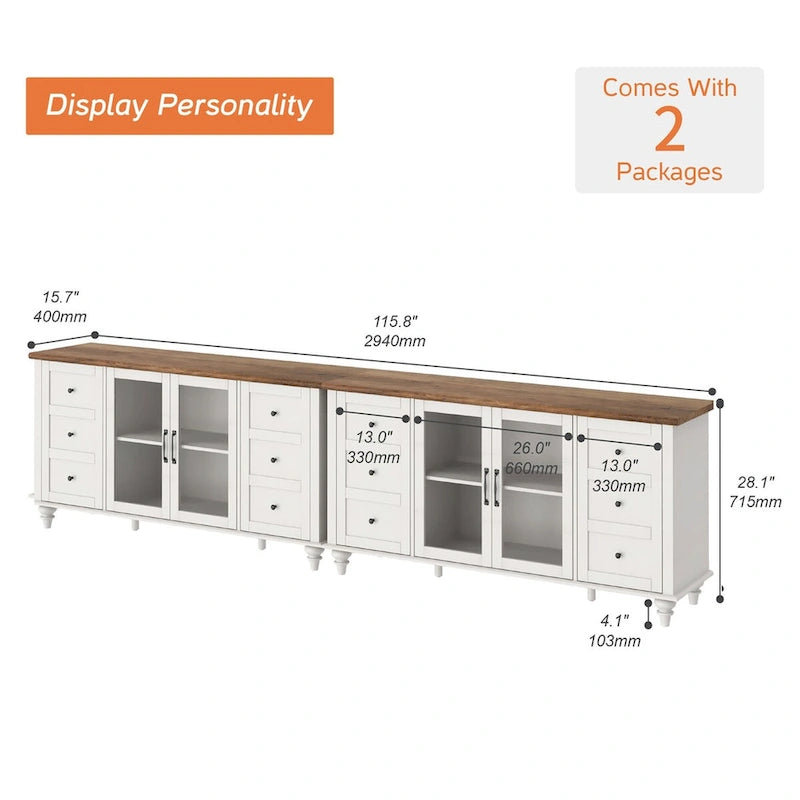 WAMPAT Farmhouse Glass Door TV Stand for up to 110 TVs, Modern Entertainment Center with Storage-5