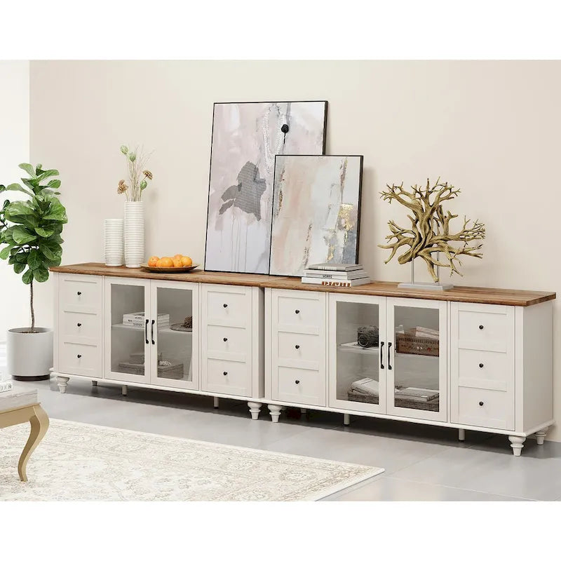 WAMPAT Farmhouse Glass Door TV Stand for up to 110 TVs, Modern Entertainment Center with Storage-8