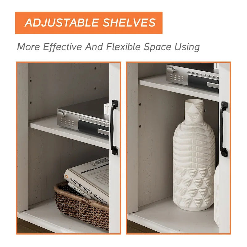 WAMPAT Farmhouse Glass Door TV Stand for up to 110 TVs, Modern Entertainment Center with Storage-9