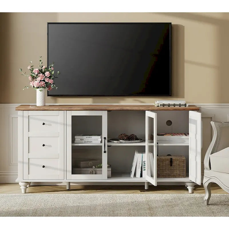 WAMPAT Farmhouse Glass Door TV Stand for up to 110 TVs, Modern Entertainment Center with Storage-13