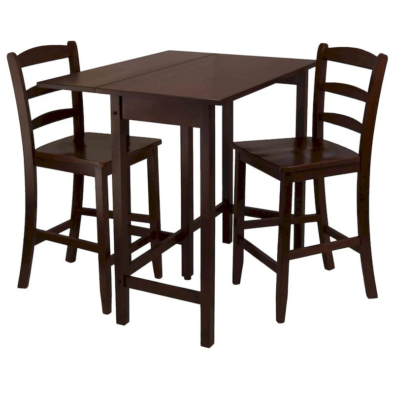 3-Pc Drop Leaf Table with Ladder-back Counter Stools, Walnut