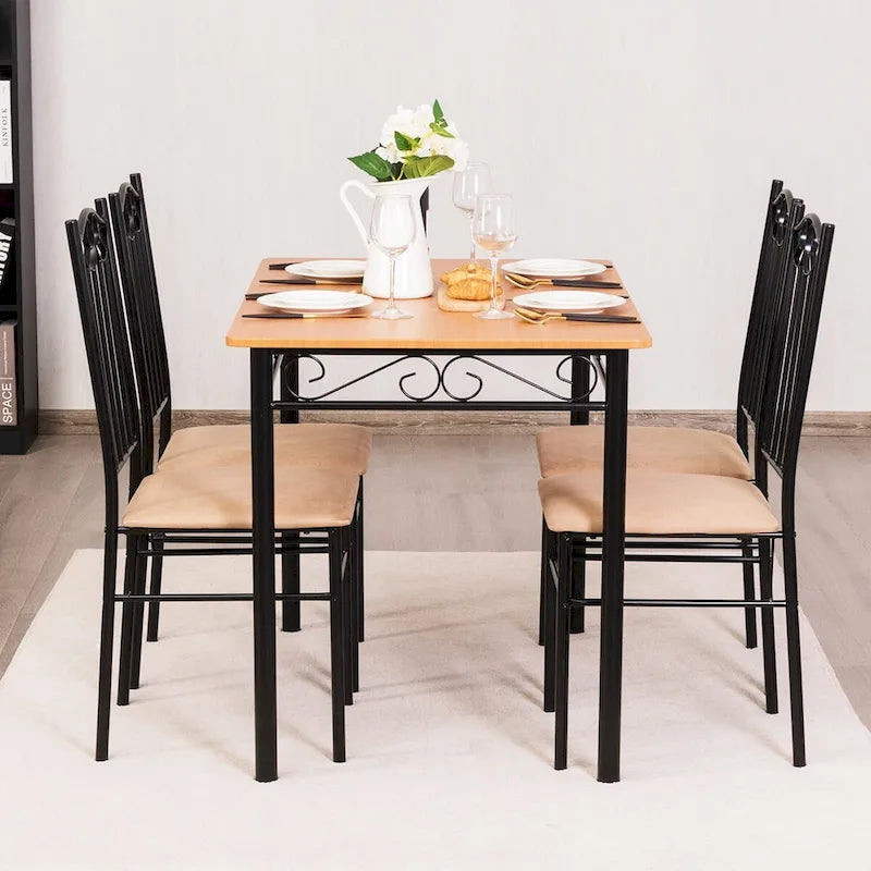 Costway 5 PC Dining Set Wood Metal Table 30 and 4 Chairs Kitchen-3