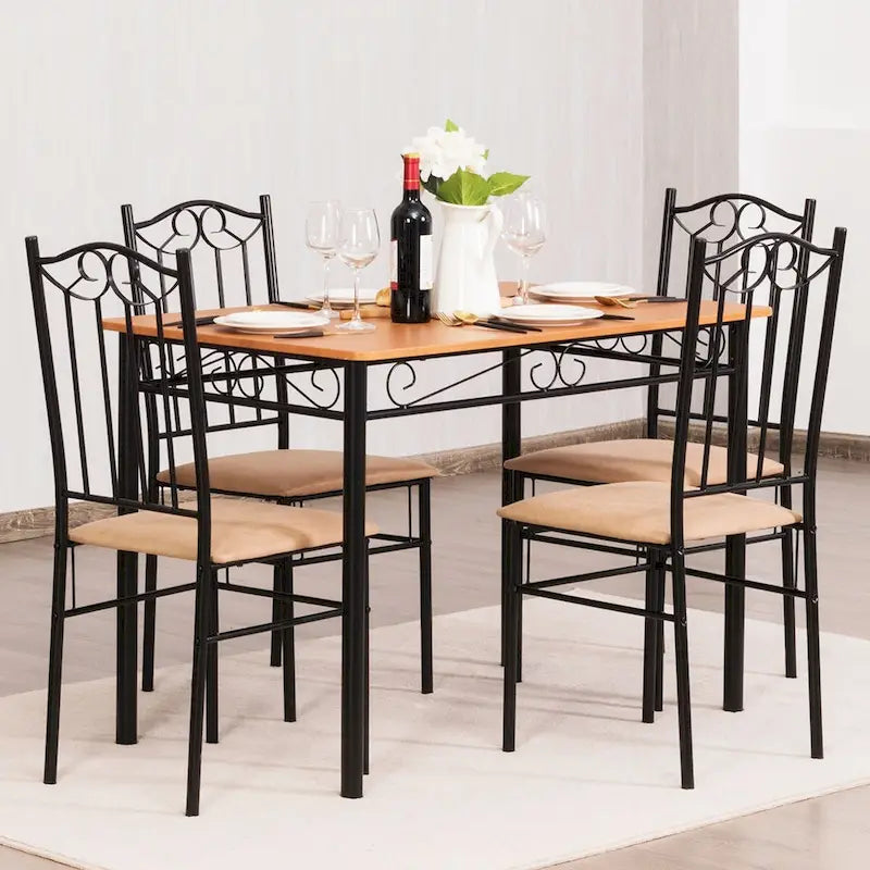 Costway 5 PC Dining Set Wood Metal Table 30 and 4 Chairs Kitchen-4