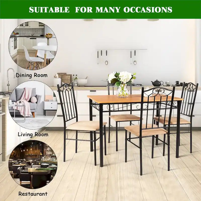 Costway 5 PC Dining Set Wood Metal Table 30 and 4 Chairs Kitchen-5